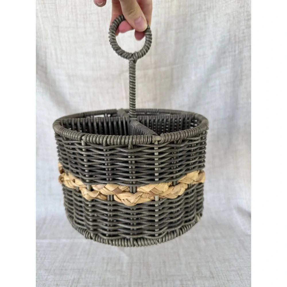 Silverware Tote Home OS Gray Excellent Woven Wicker 4-Slot Caddy